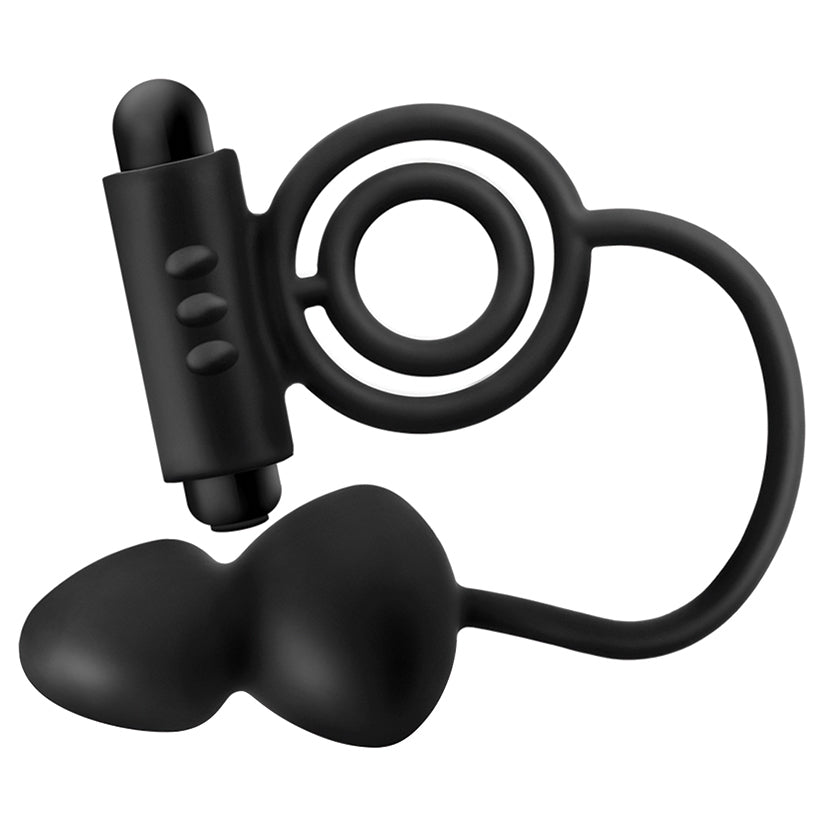 Anal Adventures Platinum Silicone Anal Plug with Vibrating C-Ring Black