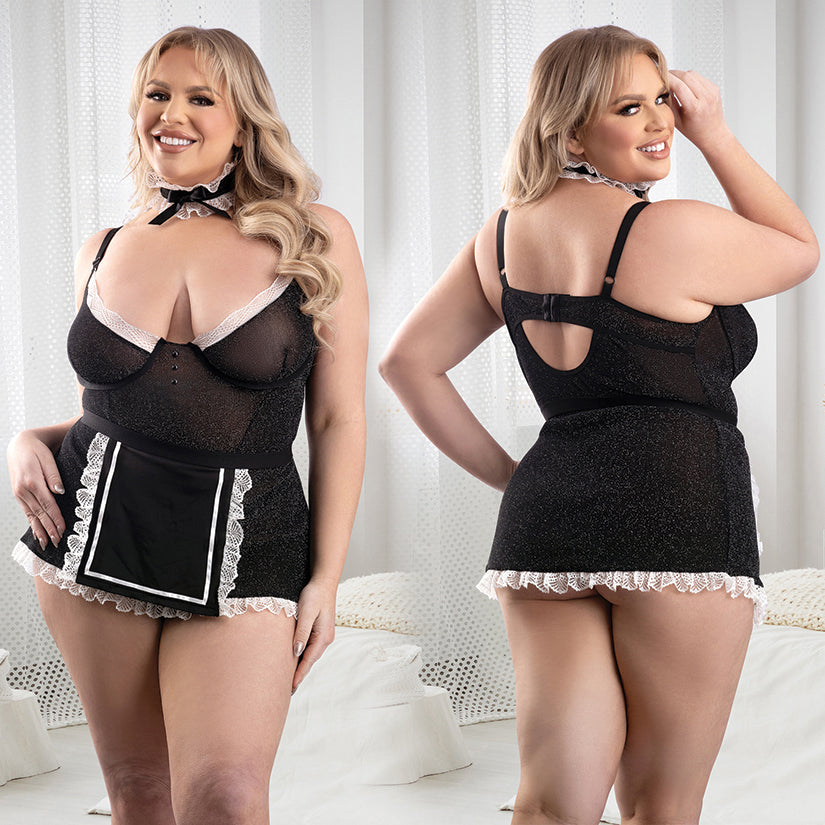 Fantasy Lingerie Full Service Maid Costume Set-black 1X/2X