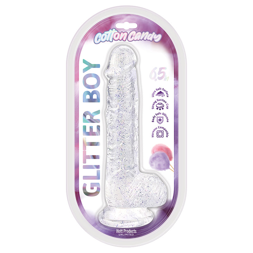 Cotton Candy Glitter Boy Jelly Glitter Dildo-Clear 6.5"