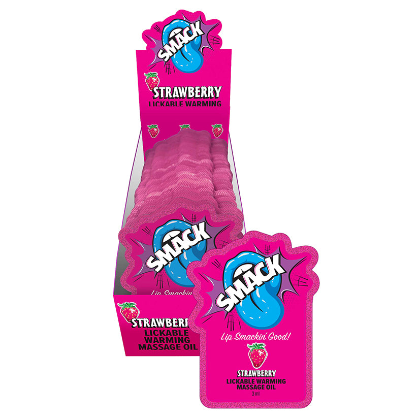 Smack Lickable Massage Oil-Strawberry 3ml Pouch Display of 36
