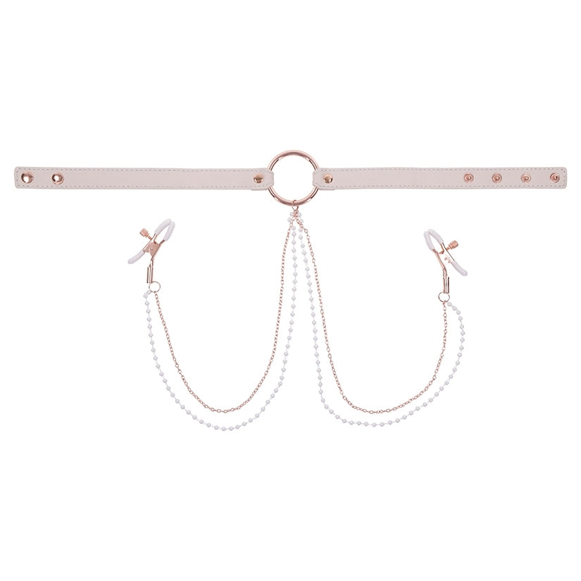 S&M Peaches Ôn CreaMe Collar with Nipple Clamps