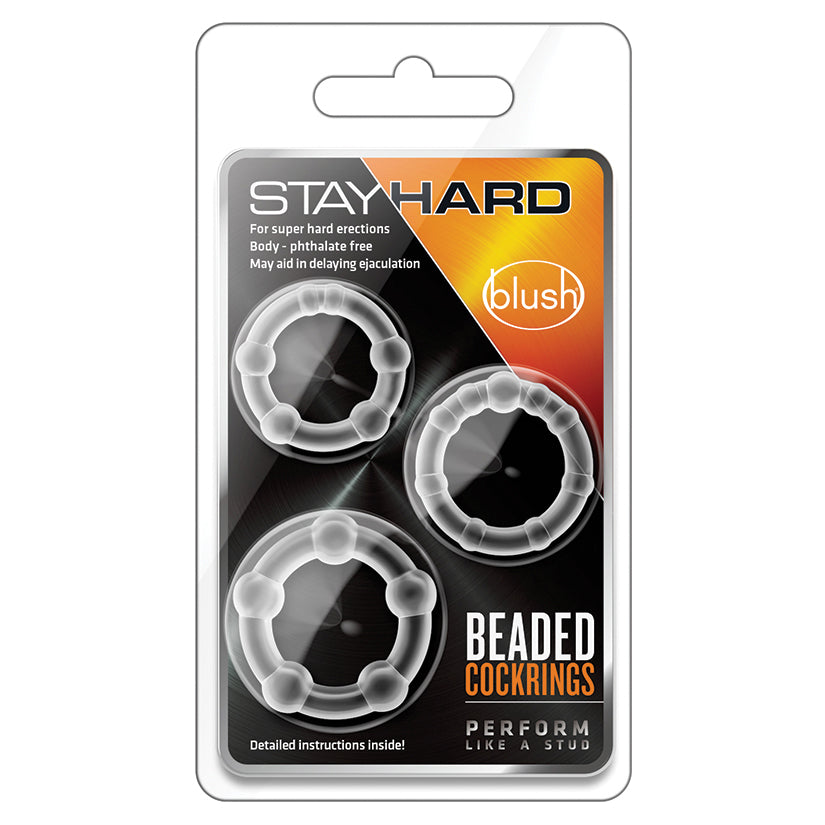 Stay Hard Beaded Cockrings-Clear 3Pk BL-00012