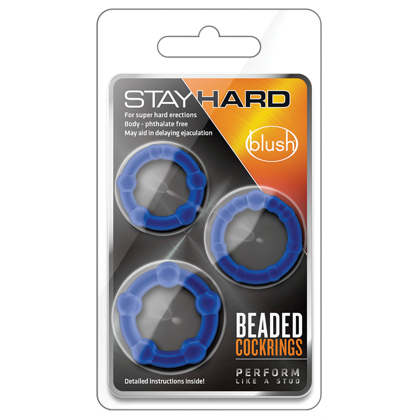 Stay Hard Beaded Cockrings-Blue 3Pk BL-00013