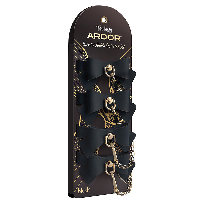Temptasia Ardor Wrist & Ankle Restraints-Black with Bow