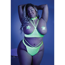 Load image into Gallery viewer, Fantasy Lingerie Glow Double Take Open Cup Bra &amp; Thong-Neon Green Queen-Boxed