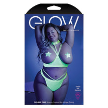 Load image into Gallery viewer, Fantasy Lingerie Glow Double Take Open Cup Bra &amp; Thong-Neon Green Queen-Boxed