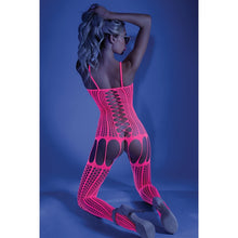 Load image into Gallery viewer, Fantasy Lingerie Glow Crisscross Stripe Bodystocking-Neon Pink O/S-Boxed