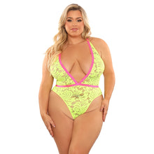 Load image into Gallery viewer, Fantasy Lingerie Glow Spotlight Contrast Elastic Lace Teddy-Neon Green QUEEN