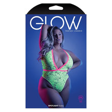 Load image into Gallery viewer, Fantasy Lingerie Glow Spotlight Contrast Elastic Lace Teddy-Neon Green QUEEN