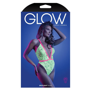Fantasy Lingerie Glow Spotlight Contrast Elastic Lace Teddy-Neon Green S/M