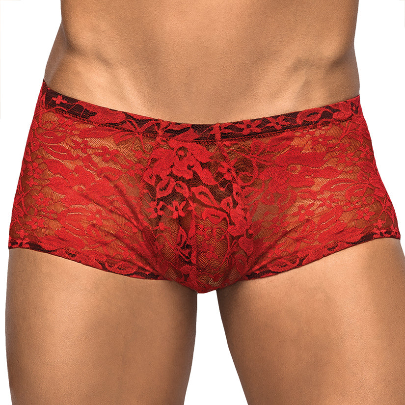 Male Power Stretch Lace Mini Short-Red... 145162REMD