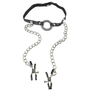 Fetish Fantasy O-Ring Gag With Nipple Clamps