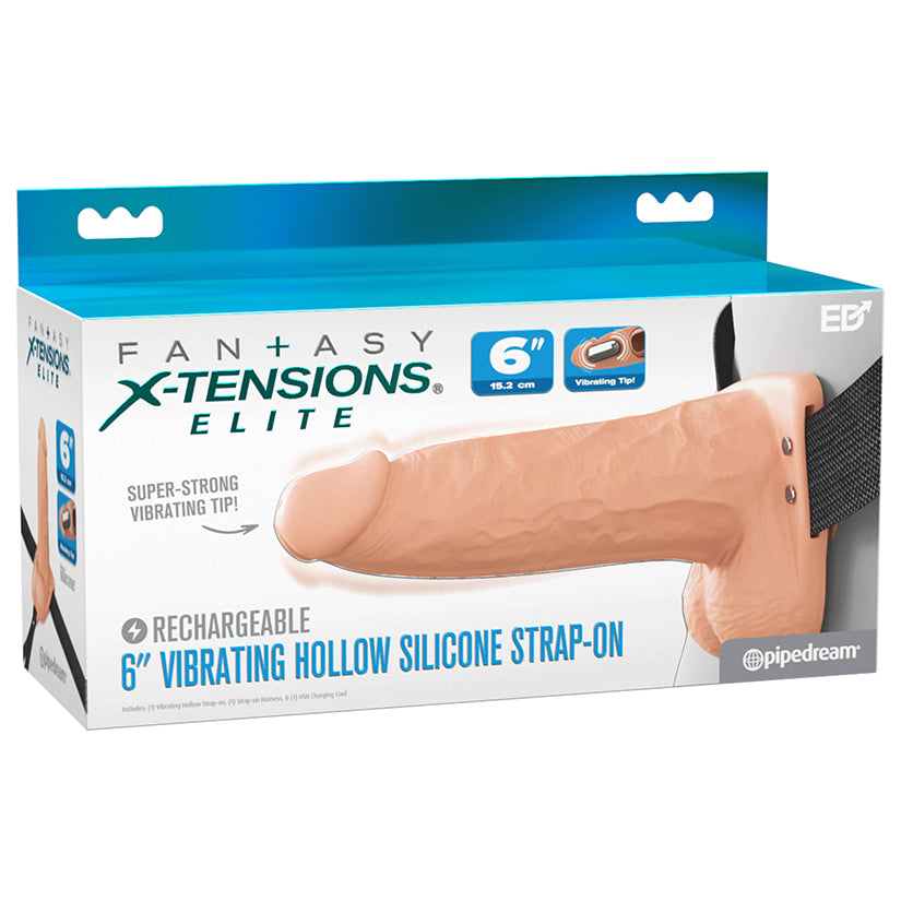 Fantasy X-Tensions Elite Vibrating Hollow Strap-On Dual Density-Light 6"