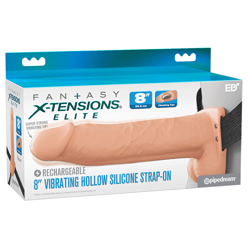 Fantasy X-Tensions Elite Vibrating Hollow Strap-On Dual Density - Light 8"