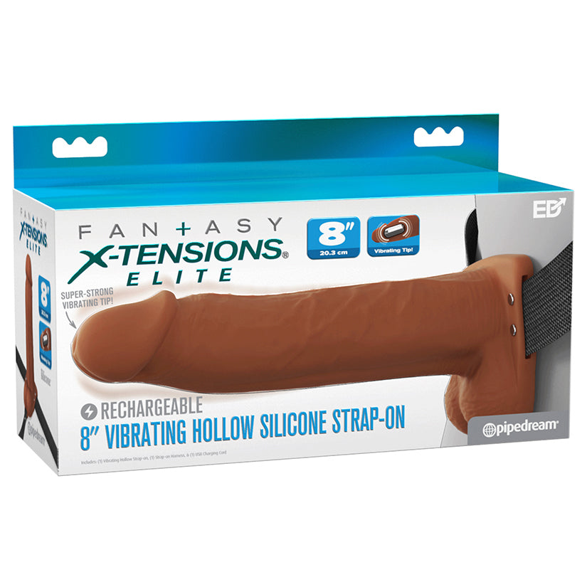 Fantasy X-Tensions Elite Vibrating Hollow Strap-On Dual Density - Brown 8"