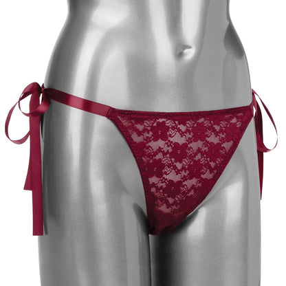 Remote Control Lace Thong Set-Burgundy