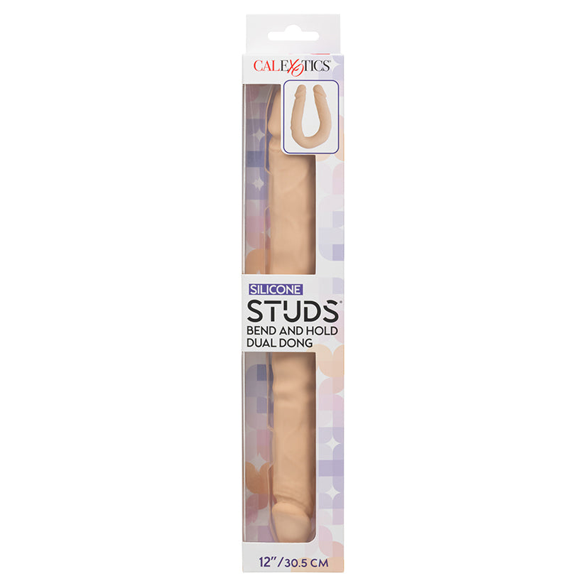Silicone Studs Bend and Hold Dual Dong-Ivory 12"