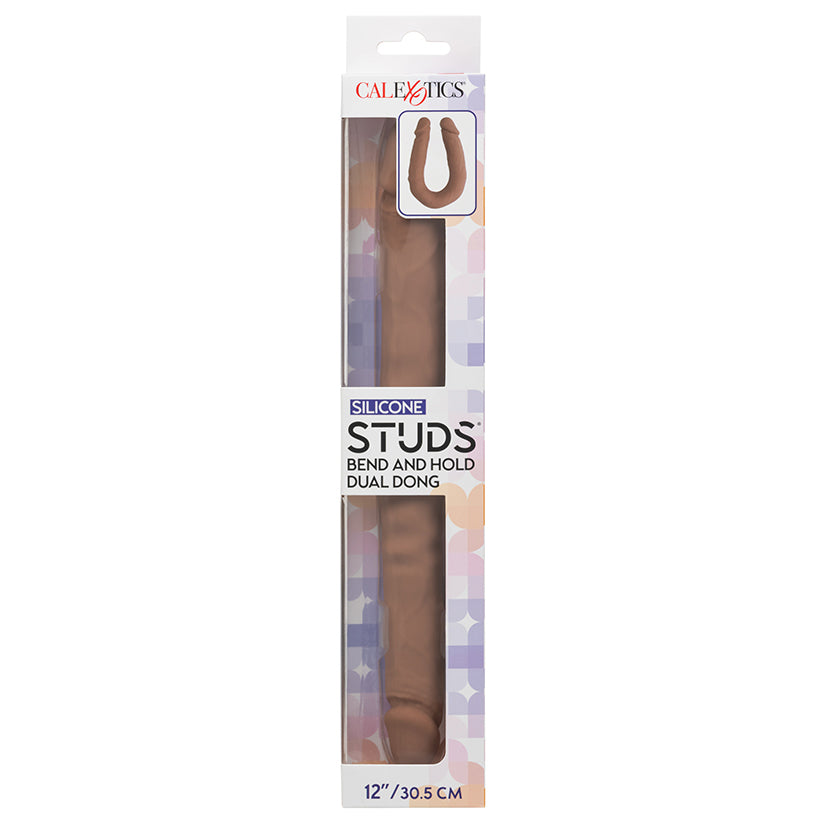 Silicone Studs Bend and Hold Dual Dong-Brown 12"