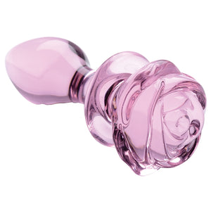 Booty Sparks Pink Rose Glass Anal Plug-Medium