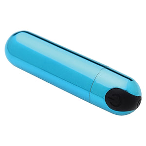 Bang! 10X Rechargeable Vibrating Metallic Bullet-Blue