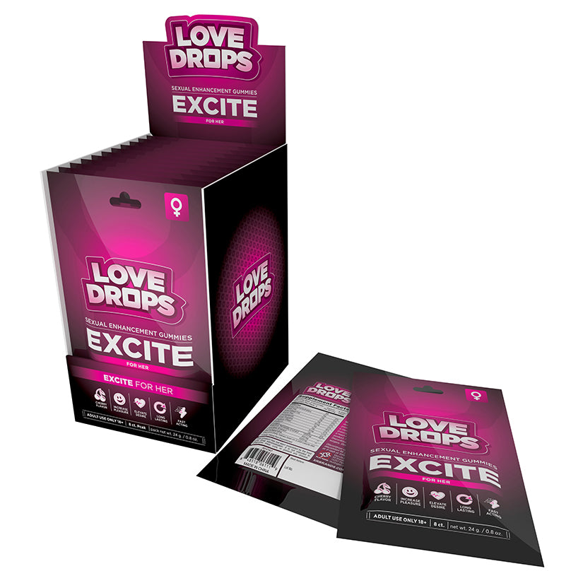 Love Drops Sexual Enhancement Excite Gummies For Her Display of 12