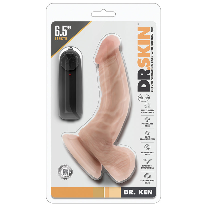 Dr. Skin Vibrating Cock With Suction Cup-Vanilla 6.5