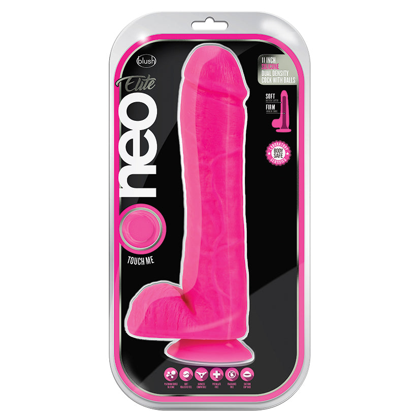 Neo Elite Silicone Dual Density Cock with Balls-Neon Pink 11