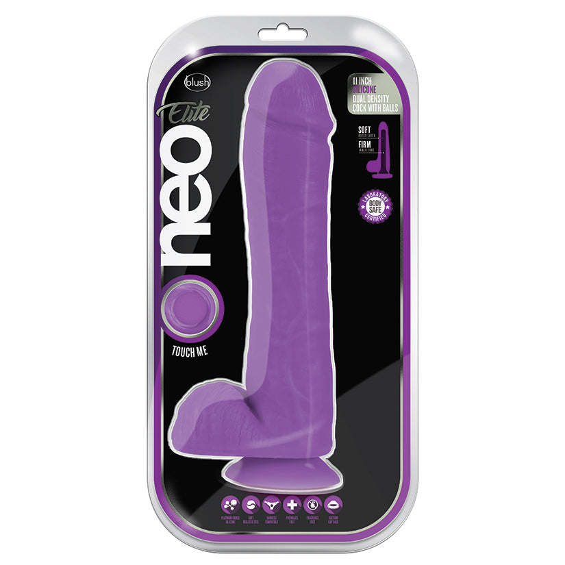 Neo Elite Silicone Dual Density Cock with Balls-Neon Purple 11
