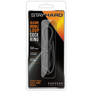 Stay Hard Silicone Double Loop Cock Ring-Black BN32095