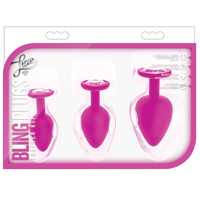 Luxe Bling Plugs Training Kit-Pink With White Gems BN395830