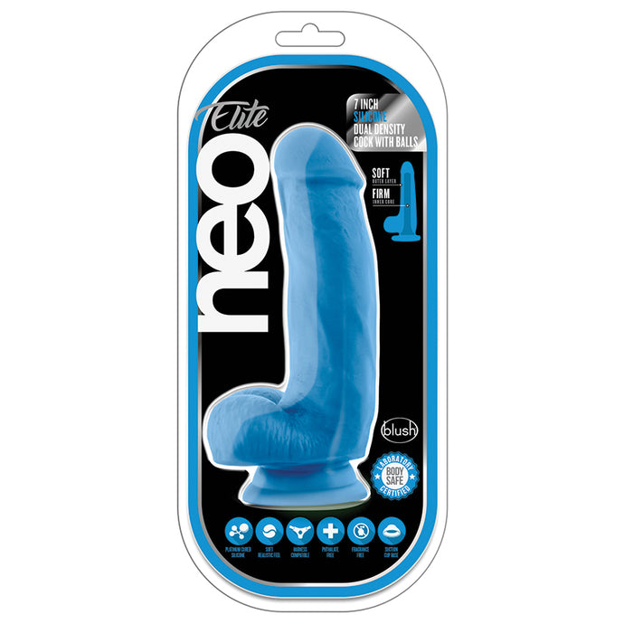 Neo Elite Silicone Dual Density Cock with Balls-Neon Blue 7