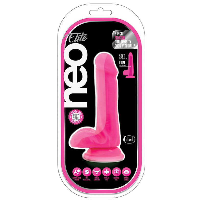 Neo Elite Silicone Dual Density Cock with Balls-Neon Pink 6