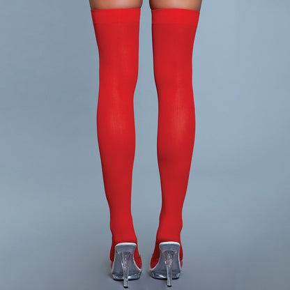 BeWicked Opaque Nylon Thigh Highs-Red O/S