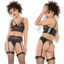 Load image into Gallery viewer, Coquette Longline Bra Garter Belt &amp; G-String Set-Black Small CQ21223-30-1