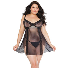 Load image into Gallery viewer, Coquette Babydoll &amp; G-String Set-Black 3X/4X