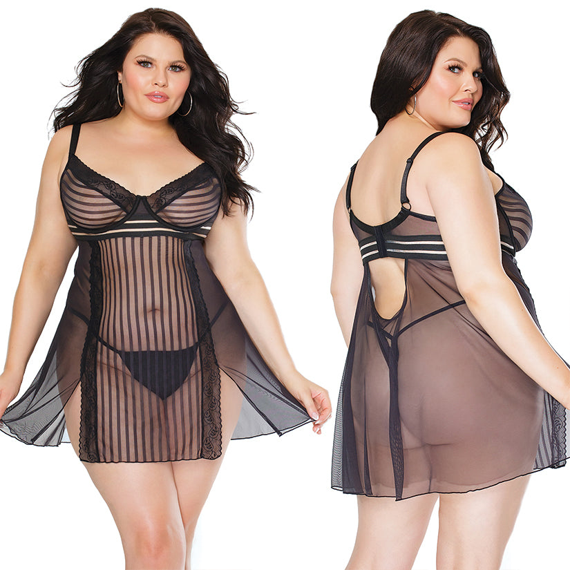 Coquette Babydoll & G-String Set-Black 3X/4X CQ22108-30-9