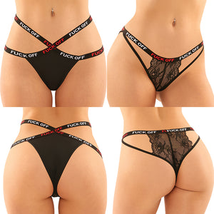 Fantasy Lingerie 2PK Fuckoff Cage Panty & Thong-Black Large FLAF2PK6-30-1