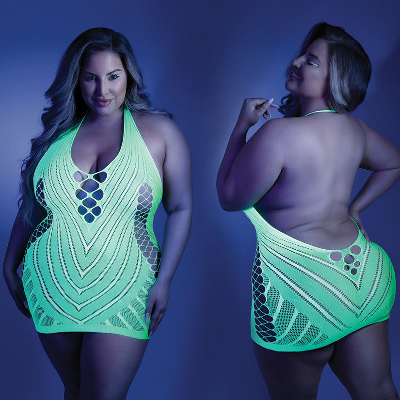 Fantasy Lingerie Glow Shock Value Halter Dress-Neon Green Queen FLGL2108-59-15