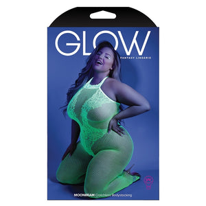 Fantasy Lingerie Glow Moonbeam Crotchless Bodystocking-Neon Green Queen