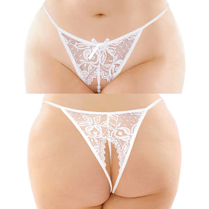 Fantasy Lingerie Calla Crotchless Pearl Panty-White Queen FLPY2202-40-15