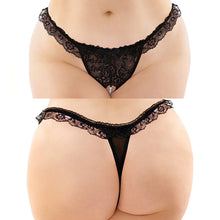 Load image into Gallery viewer, Fantasy Lingerie Flora Ruffled Crotchless Pearl Panty-Black Queen FLPY2204-30-15