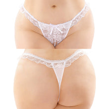 Load image into Gallery viewer, Fantasy Lingerie Flora Ruffled Crotchless Pearl Panty-White Queen FLPY2204-40-15