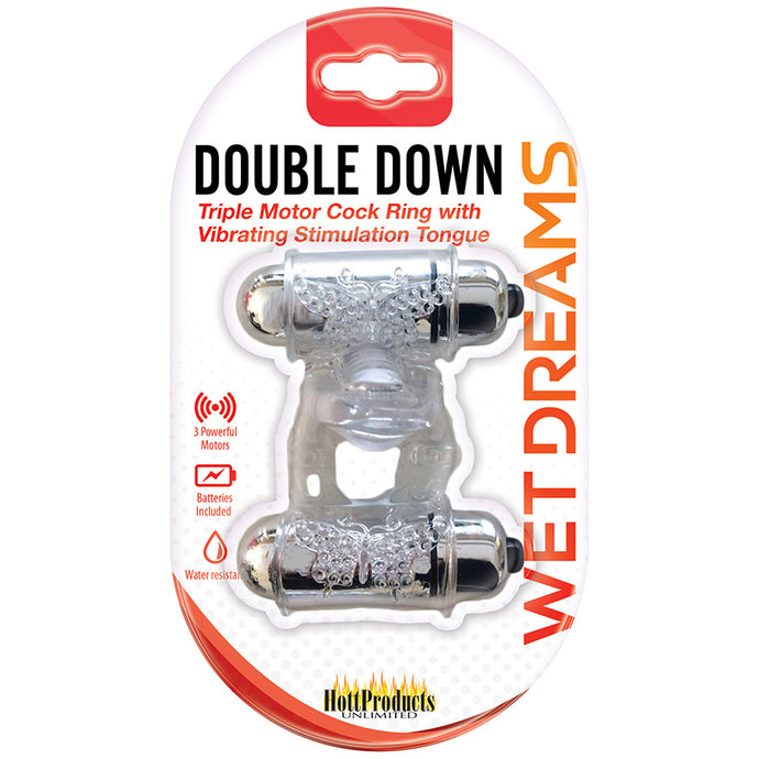 Wet Dreams Double Down Cock Ring with Tongue-Clear HP3247