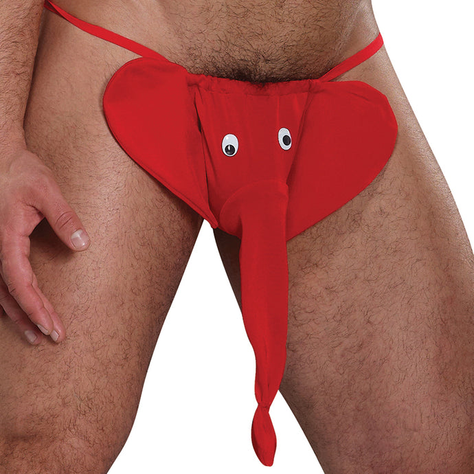 Male Power Novelty Squeaker Elephant G-String-Red One Size