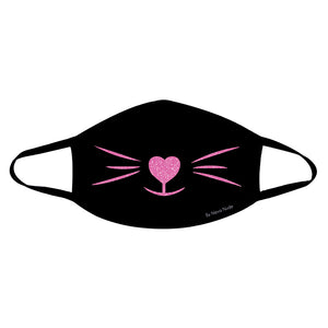 Neva Nude MEOW-ZA Mask-Pink Glitter kitty on Black MSKM-KIT-BLA