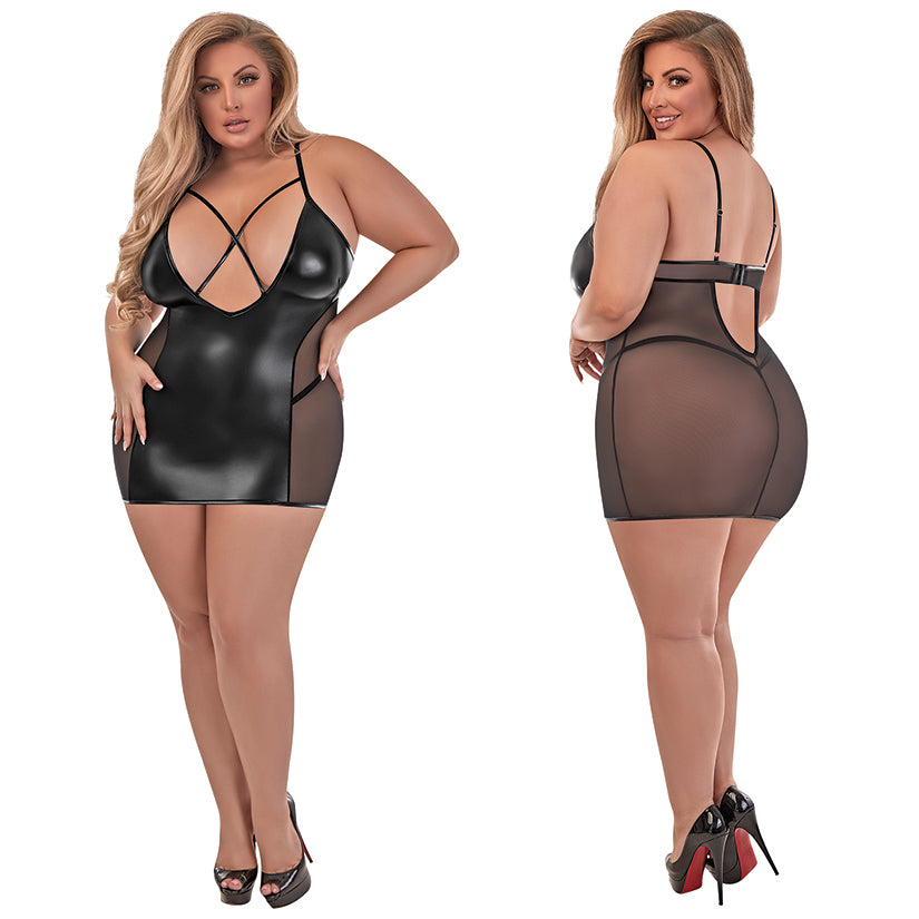 MAGIC SILK Wicked Ways Chemise & G-Set-Black QUEEN MSM235-30-15