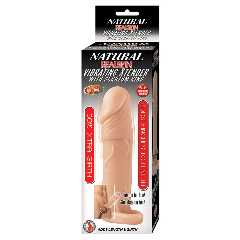 Natural Realskin Vibrating Xtender With Scrotum Ring-White NAS2931-1