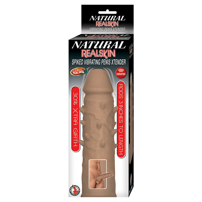 Natural Realskin Spiked Vibrating Penis Xtender-Brown NAS2958-2