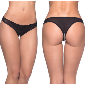 Paradise Crotchless Pearl Thong-Black O/S OH2066-30-5