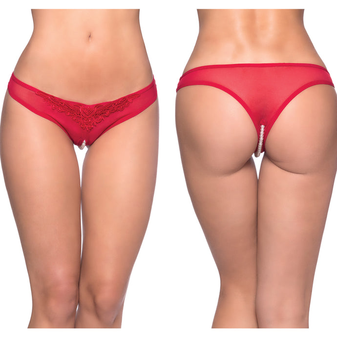 Paradise Crotchless Pearl Thong-Red O/S OH2066-31-5